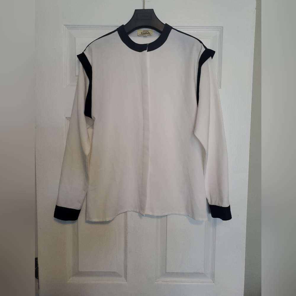 Vintage KARA Black & White Blouse – Hidden Button Front – Size 9/10